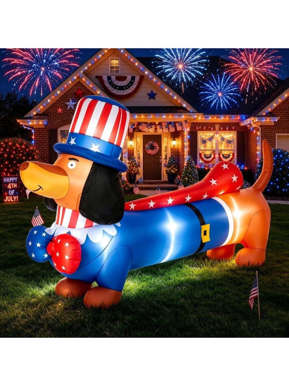 8FT Waterproof Dachshund Inflatable for 4th of July Outdoor Decor